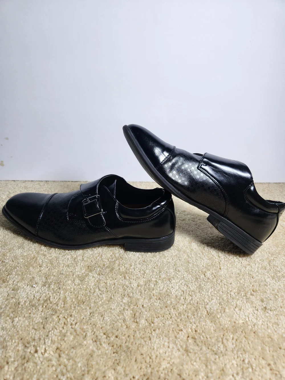 Classic Black Leather Single Monk Strap Dress Shoes